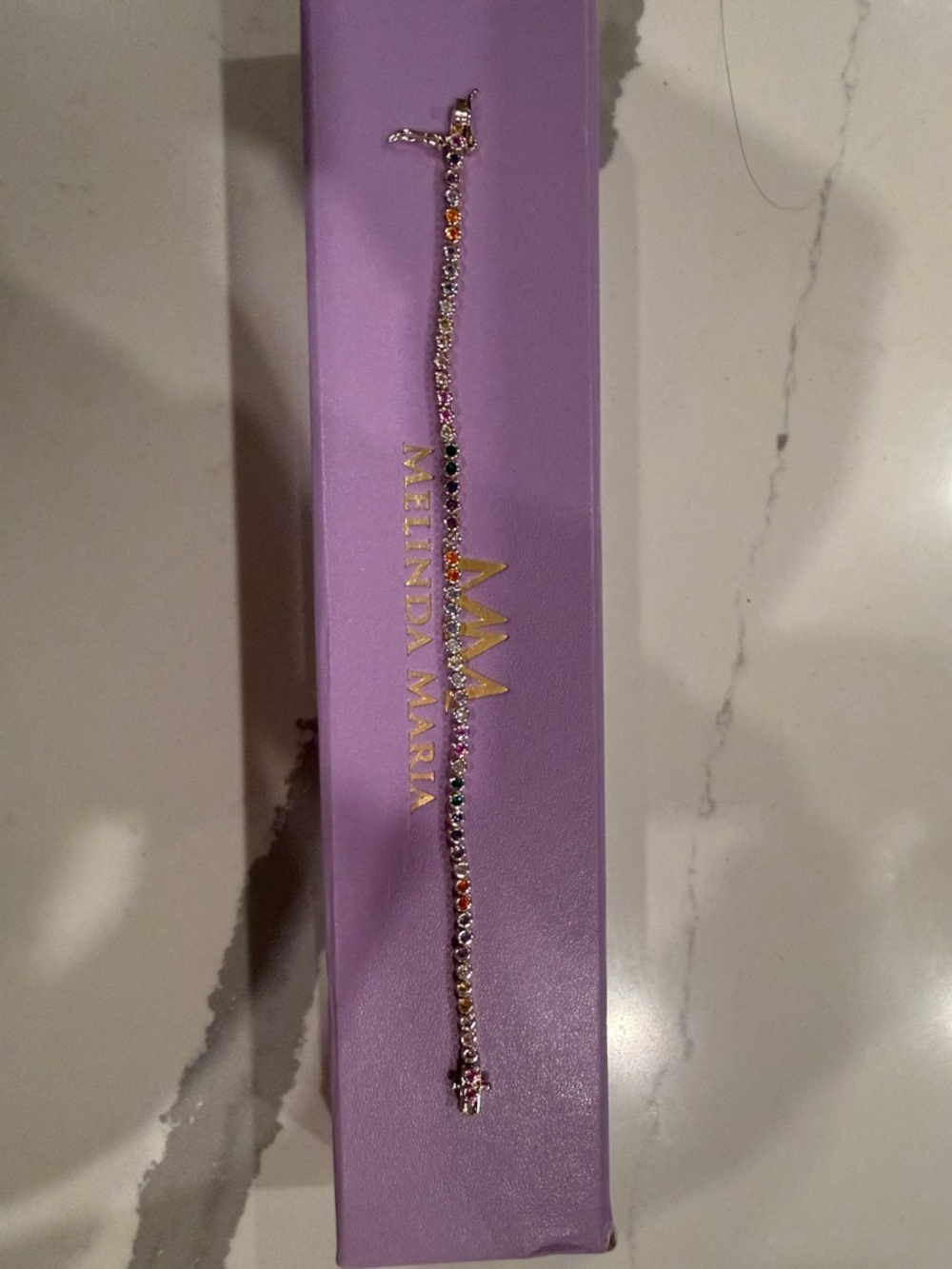Melinda Maria Multicolor Crystal Tennis Bracelet - Gold Tone